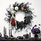 Halloween Wreath | Skeleton & Pumpkin Design | Lightweight Plastic