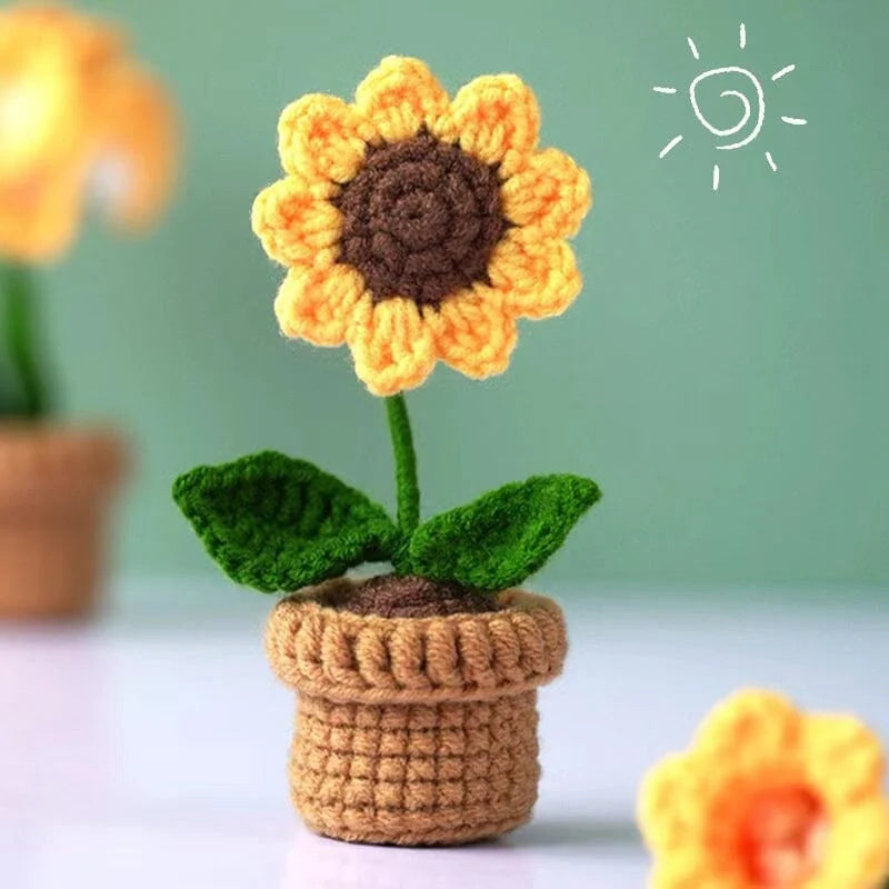 Handcrafted Knitted Flower | Cotton-Blend & Everlasting | 4 cm Pot