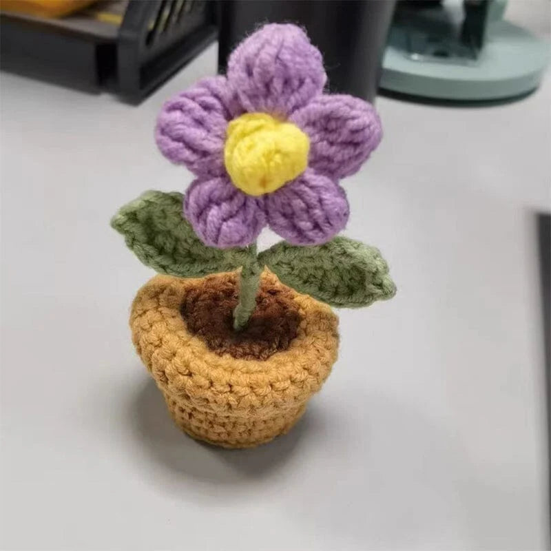 Handcrafted Knitted Flower | Cotton-Blend & Everlasting | 4 cm Pot