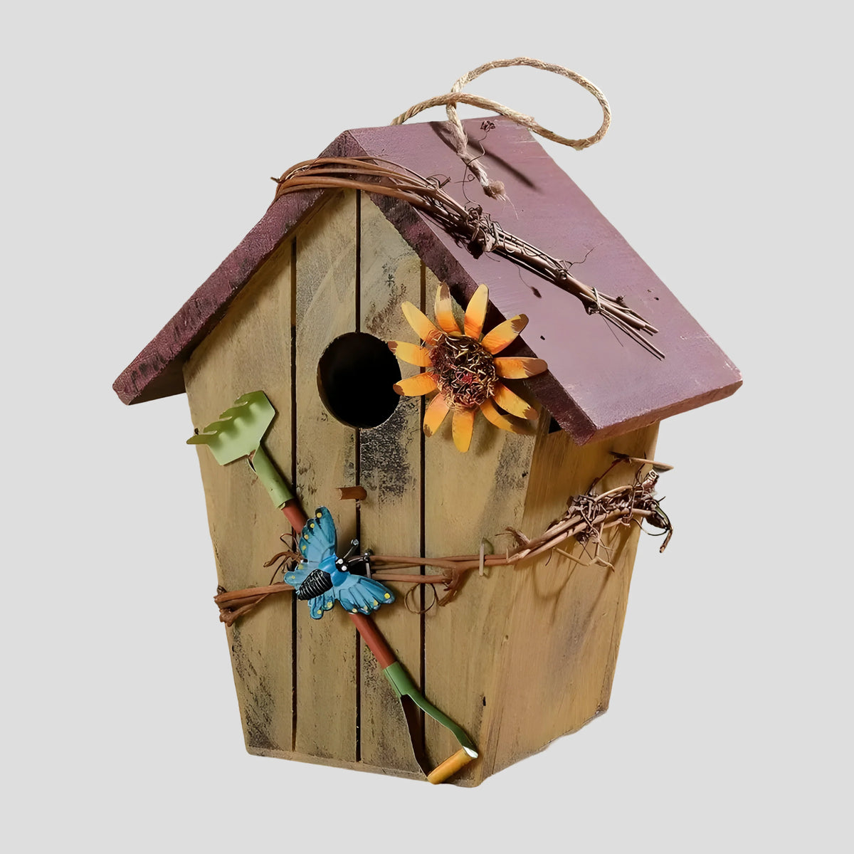 Hanging Birdhouse | Round Shape & Vine Accents | Handmade