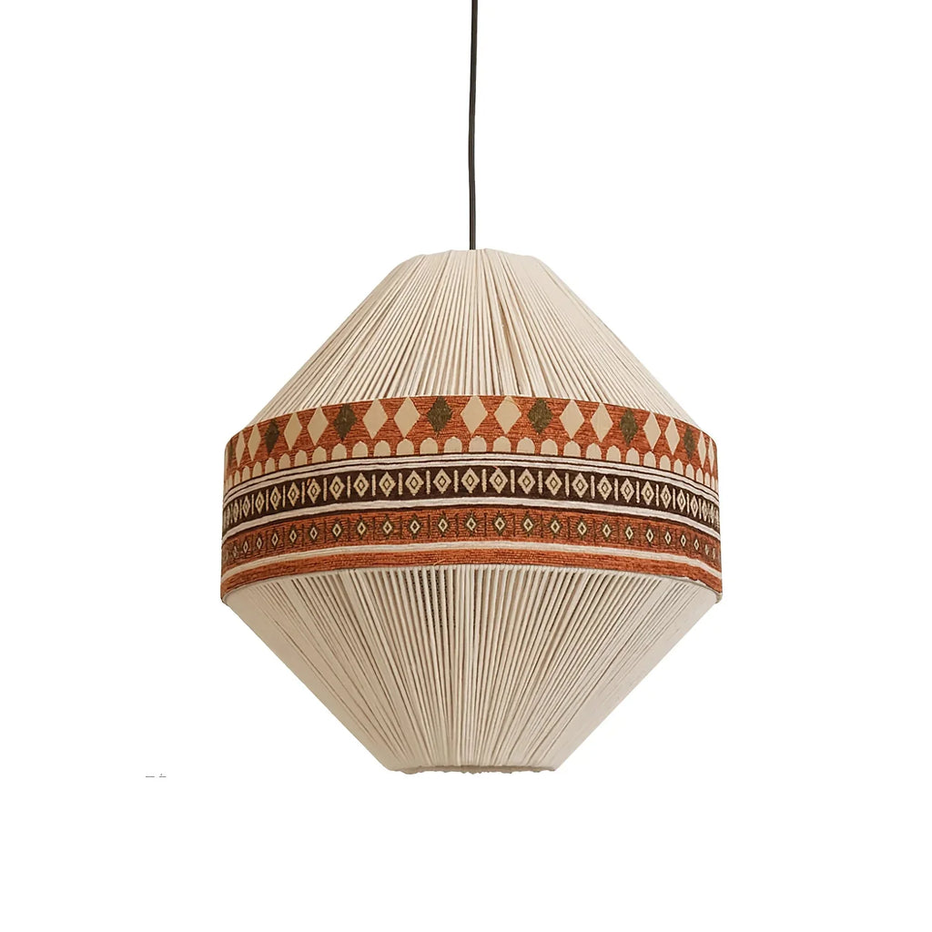 Hanging Lamp | Boho Fringed Shade & Linen Rope