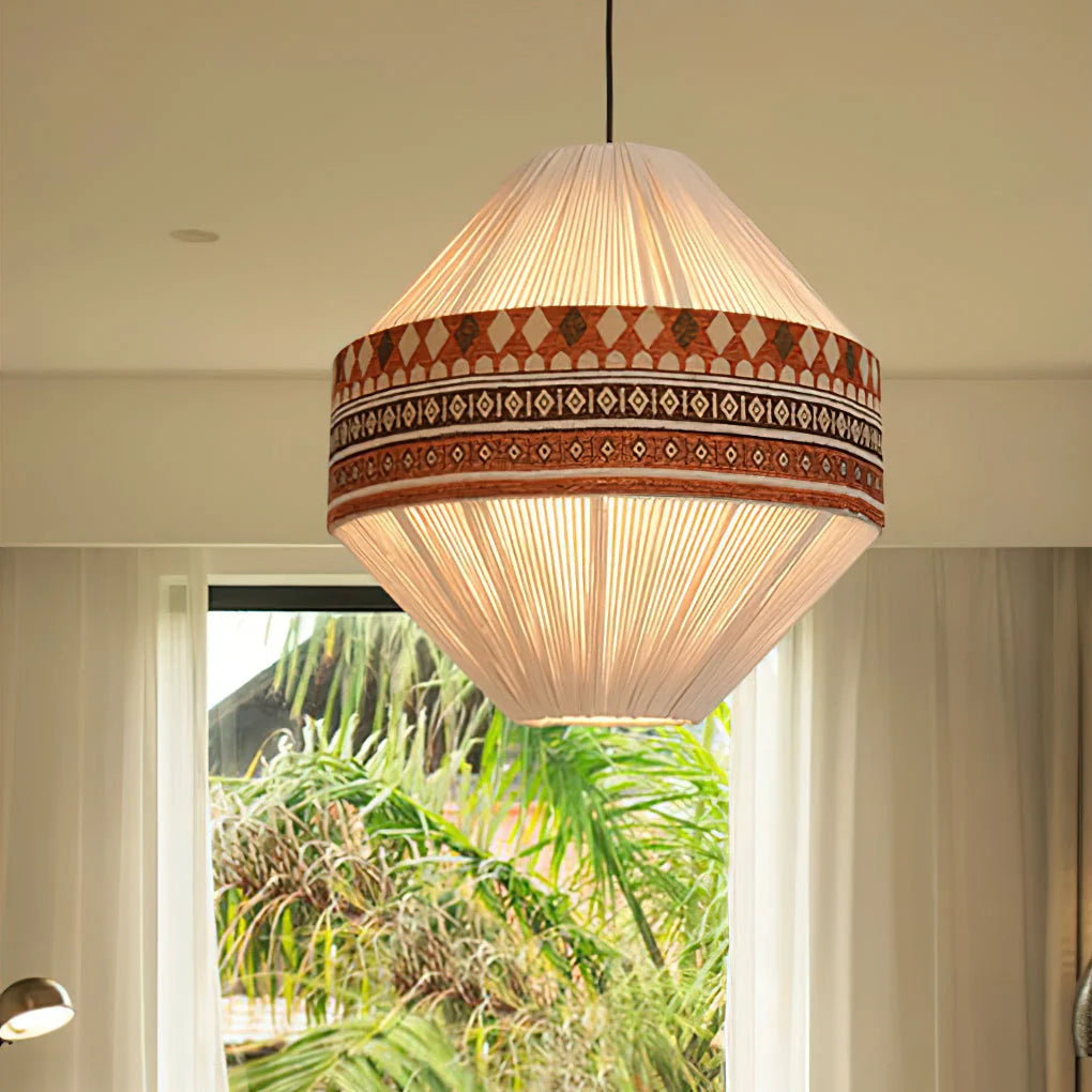 Hanging Lamp | Boho Fringed Shade & Linen Rope