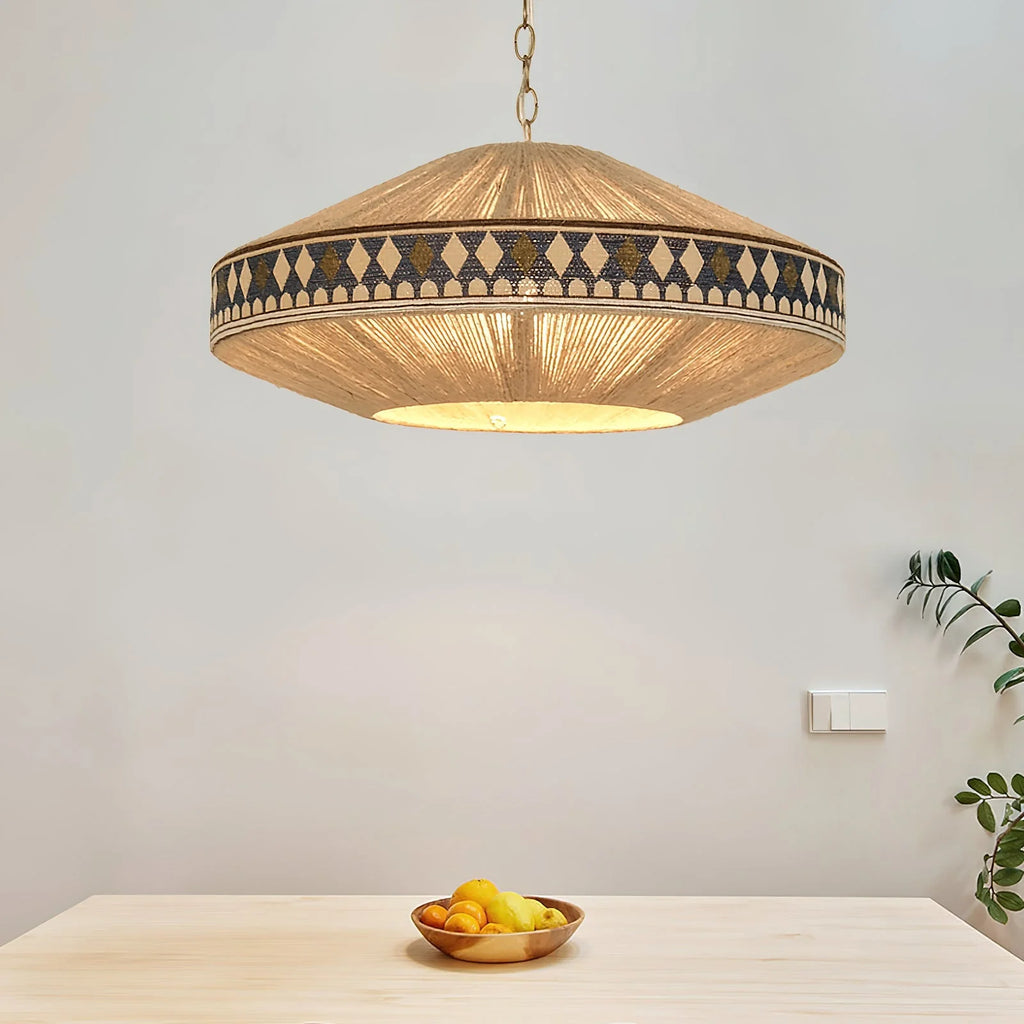 Hanging Lamp | Boho Fringed Shade & Linen Rope