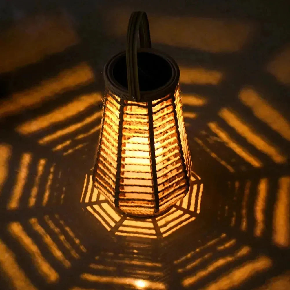 Hanging Lantern | Solar-Powered, IP44 Waterproof & Woven Bamboo