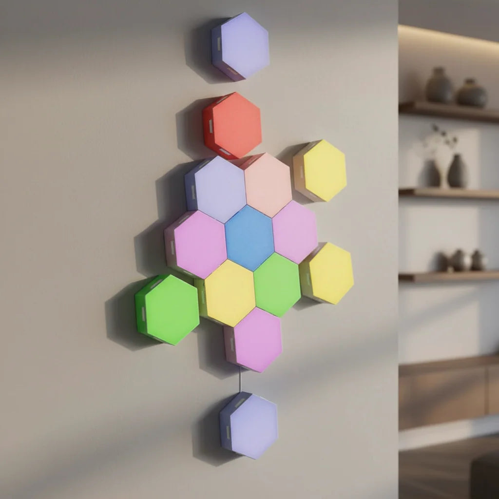 Hexagonal LED Wall Panels | Touch-Controlled RGB | Adjustable Brightness