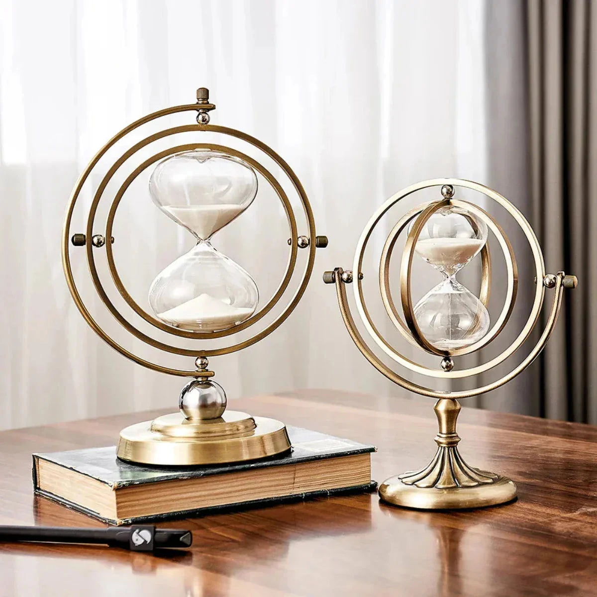 Hourglass Sand Timer | Pivoting Concentric Rings & Antiqued Finish