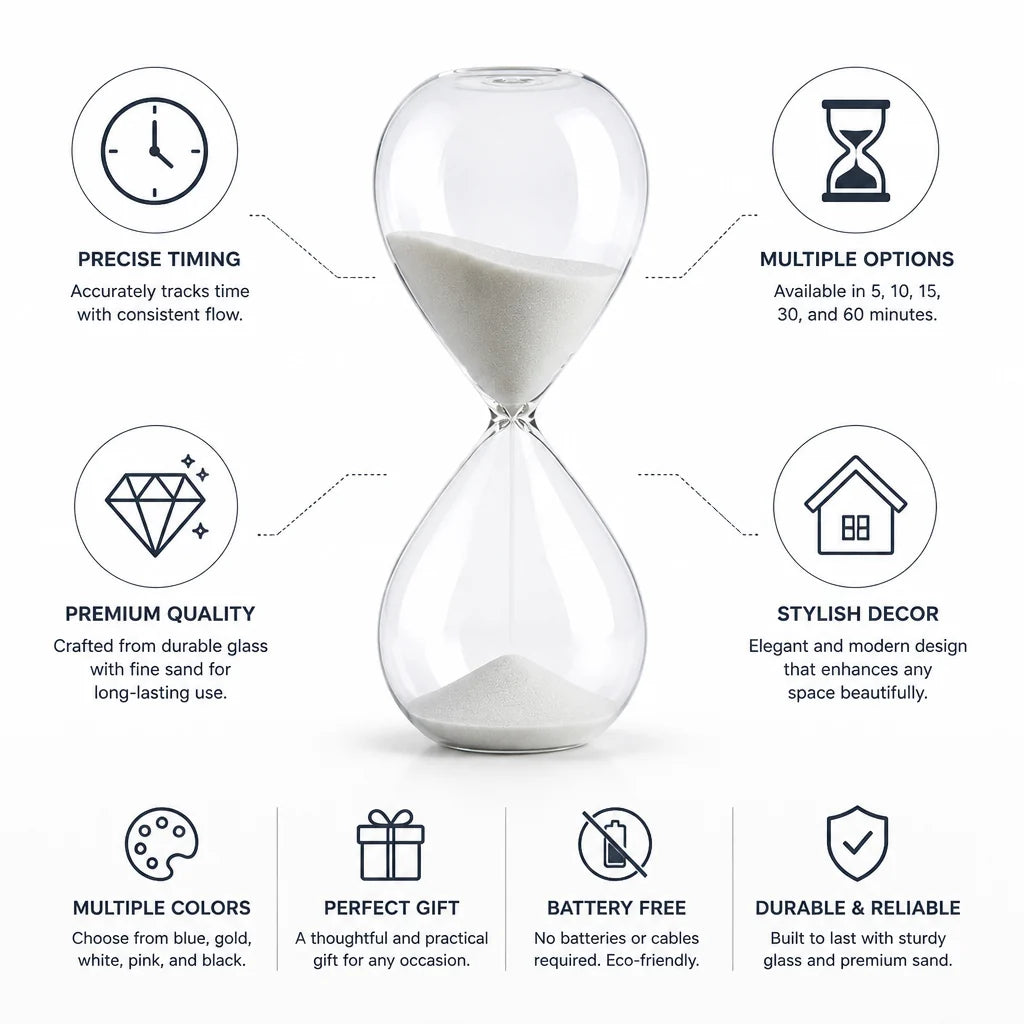 Hourglass Timer | Glass & Fine Sand | 5–60 Min Options