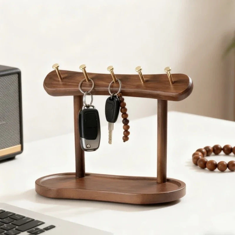 Key Organizer Wall Hook | Solid Wood & Moisture-Resistant Tray