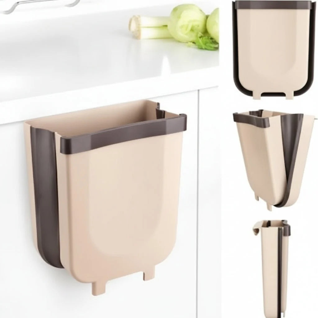 Kitchen Trash Can | Hanging & Foldable One-Hand Lid