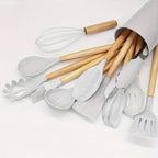 Kitchen Utensil Set | Heat-Resistant Silicone & Wooden Handles | 12-Piece