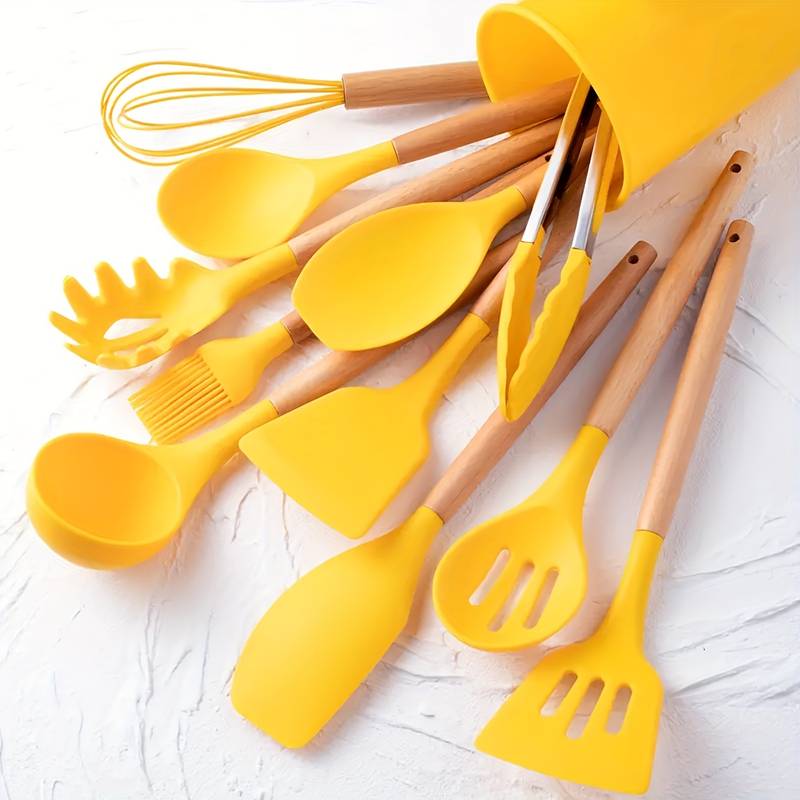 Kitchen Utensil Set | Heat-Resistant Silicone & Wooden Handles | 12-Piece