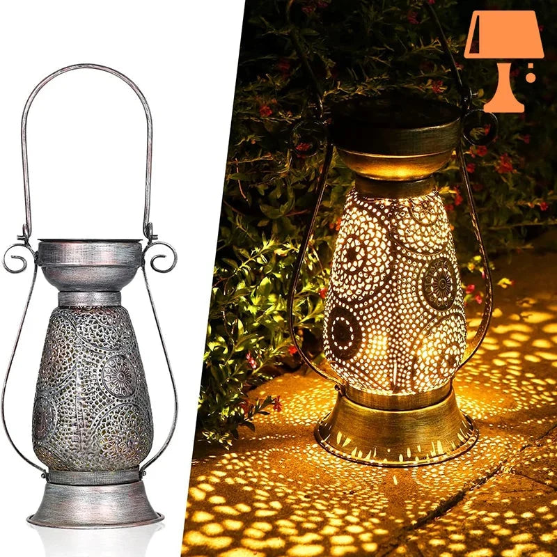 Lantern Lamp | Solar-Powered Pierced Pattern & Warm Glow | Indoor/Outdoor