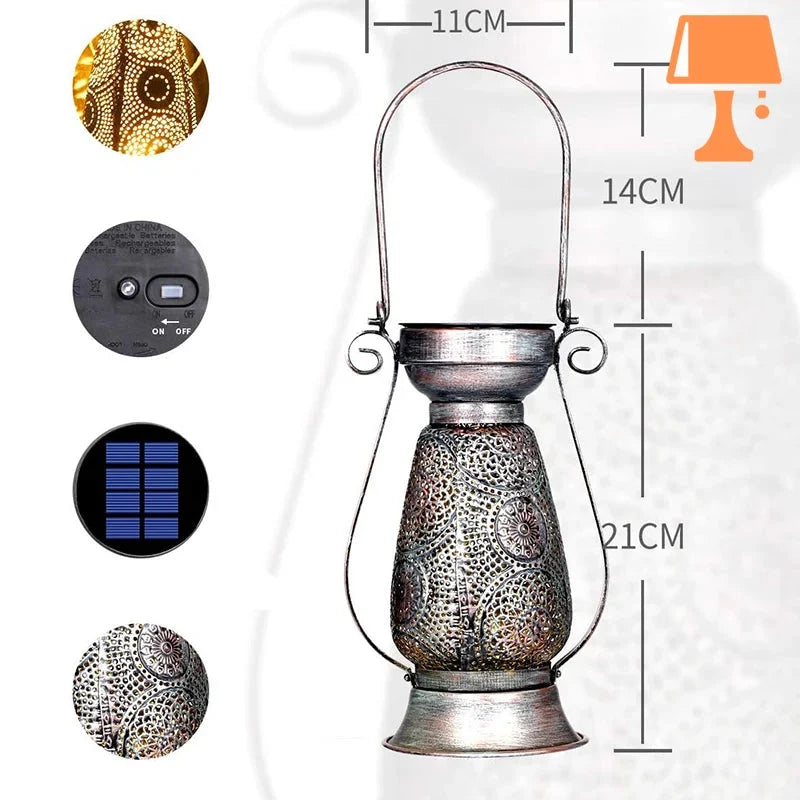 Lantern Lamp | Solar-Powered Pierced Pattern & Warm Glow | Indoor/Outdoor