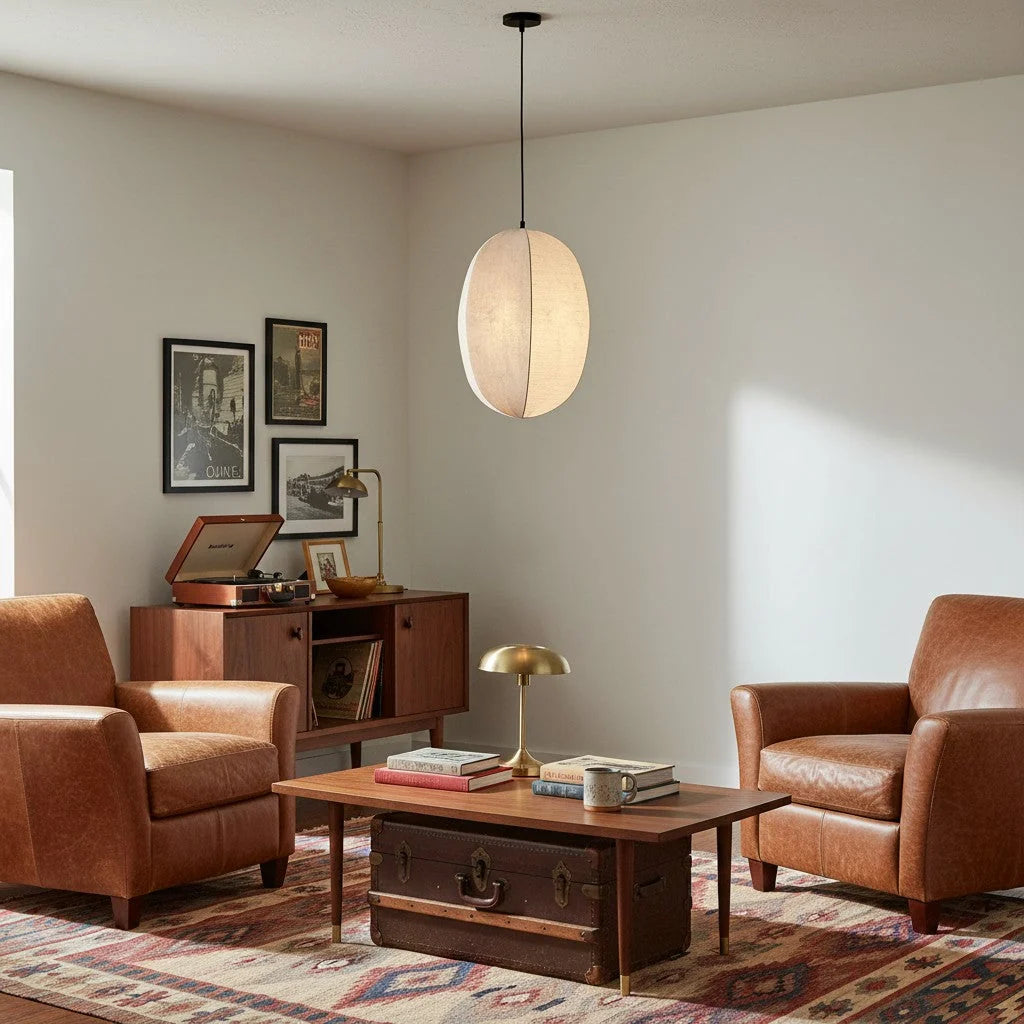 Lantern Pendant Light | Fabric Shade & Metal Fixture | Dimmer Compatible
