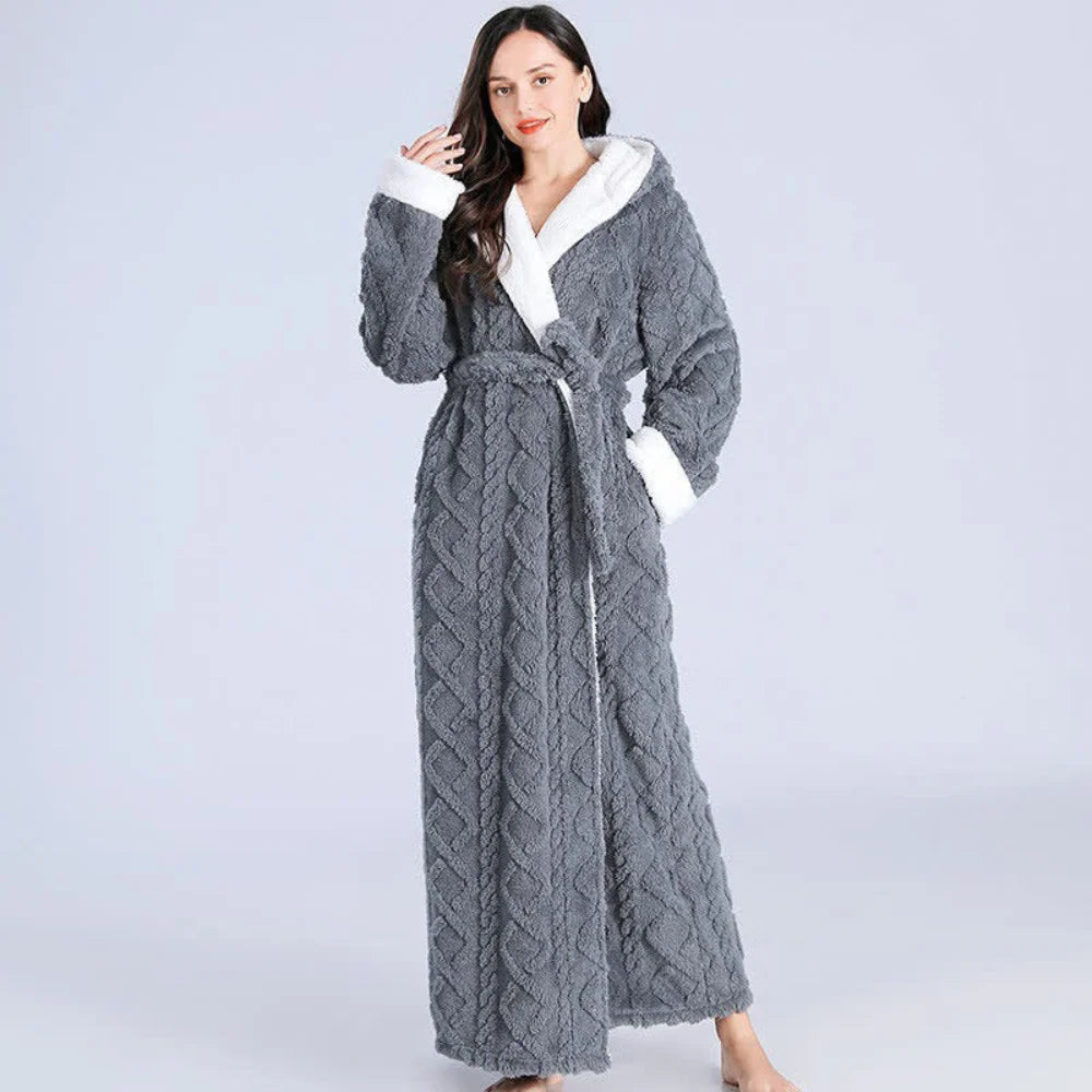 Long Hooded Robe | Plush Knitted & Water-Absorbing