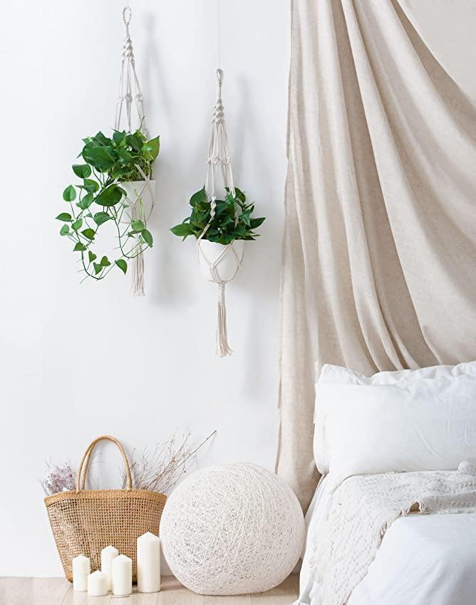 Macrame Plant Hangers | Handmade Cotton & Wood Beads | Set of 4