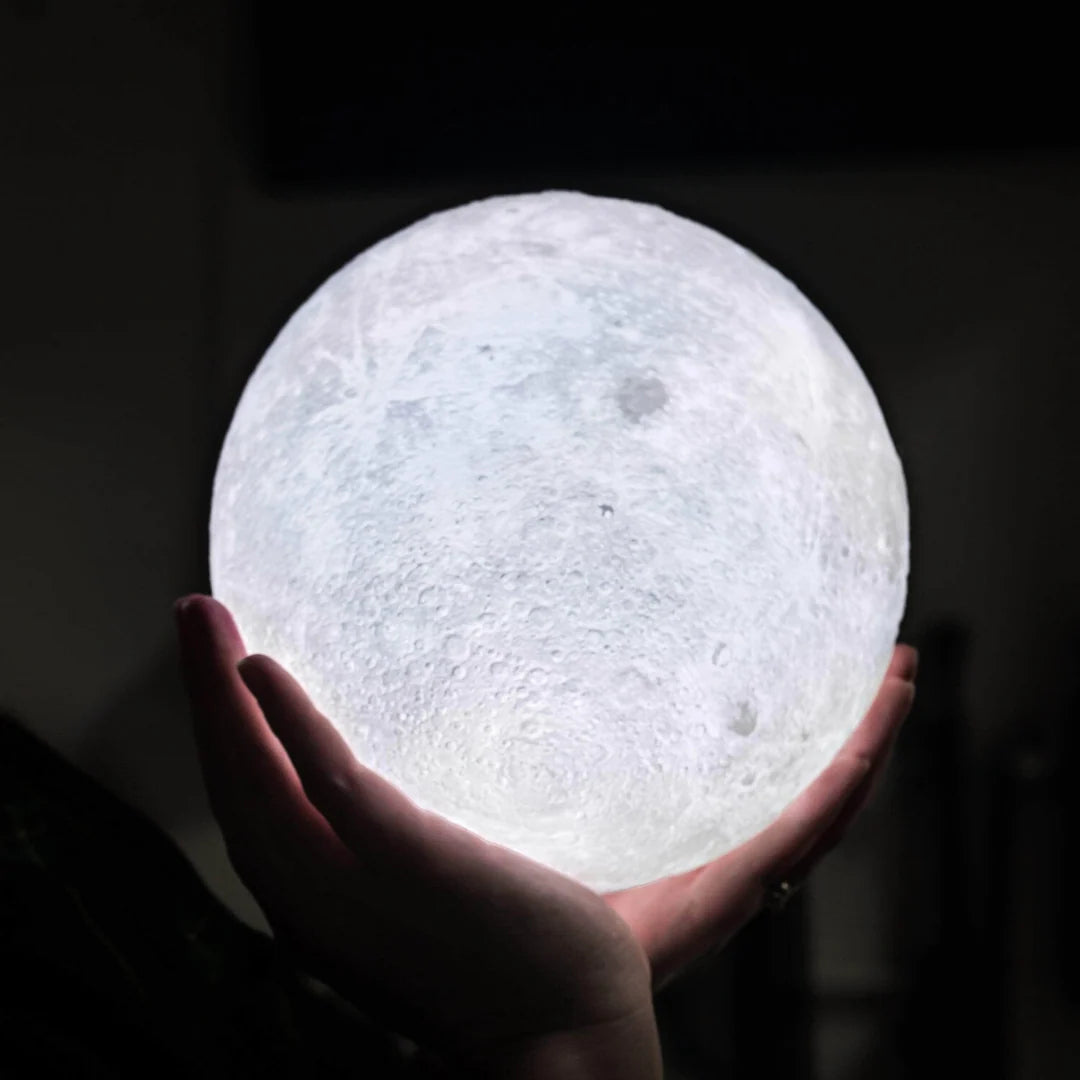 Moon Lamp | 3D-Printed Realistic Surface & Touch-Control | With Wooden Stand