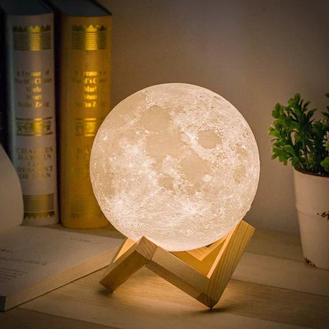 Moon Lamp | 3D-Printed Realistic Surface & Touch-Control | With Wooden Stand