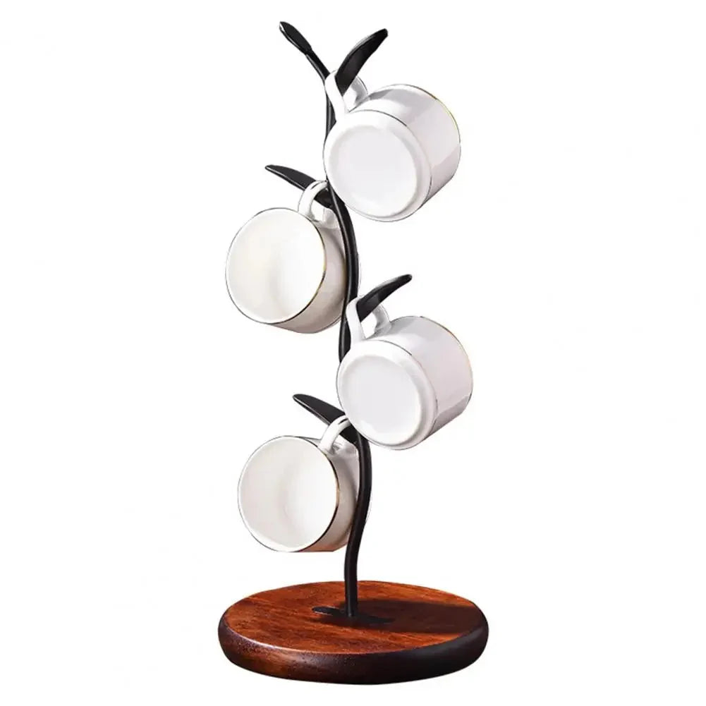 Mug Tree Stand | Powder-Coated Iron & Wooden Base | 5-Mug Capacity