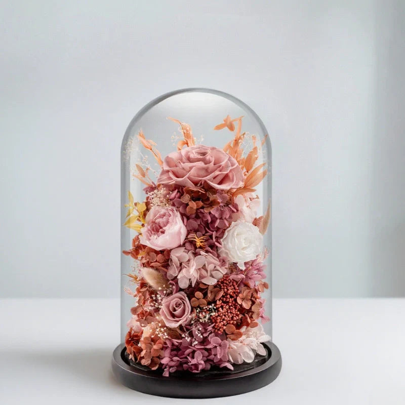 Night Lamp | Glass Dome & Preserved Dried Flowers | Warm White Light