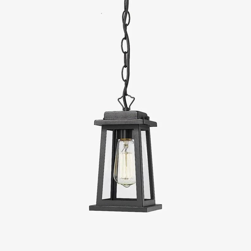 Outdoor Pendant Light | Black Metal & Clear Glass | Adjustable Hanging Chain