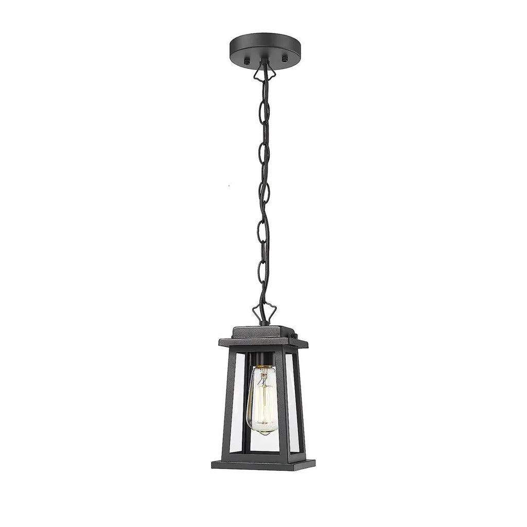 Outdoor Pendant Light | Black Metal & Clear Glass | Adjustable Hanging Chain