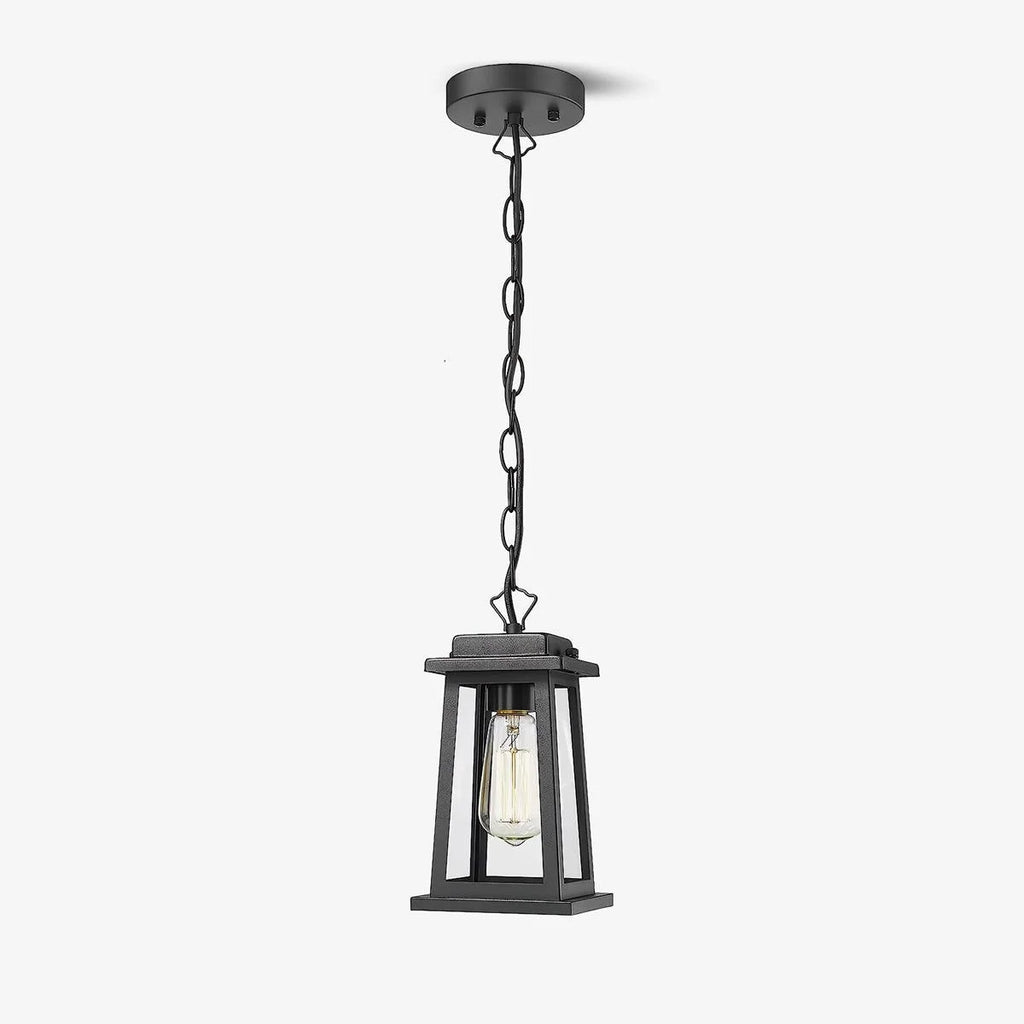 Outdoor Pendant Light | Black Metal & Clear Glass | Adjustable Hanging Chain