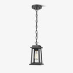 Outdoor Pendant Light | Black Metal & Clear Glass | Adjustable Hanging Chain