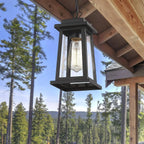 Outdoor Pendant Light | Black Metal & Clear Glass | Adjustable Hanging Chain