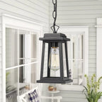 Outdoor Pendant Light | Black Metal & Clear Glass | Adjustable Hanging Chain