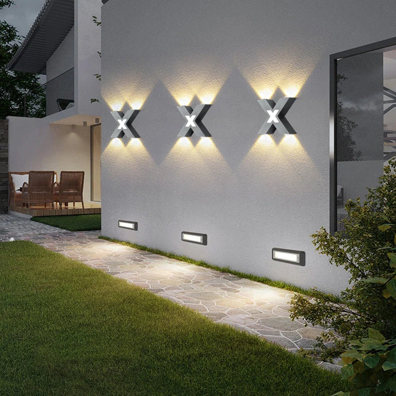 Outdoor Wall Light | X-Shaped LED & Waterproof | 4 Lights