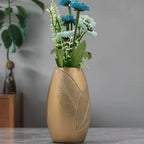 Oval Vase | Leaf Motif & Raised Ridges