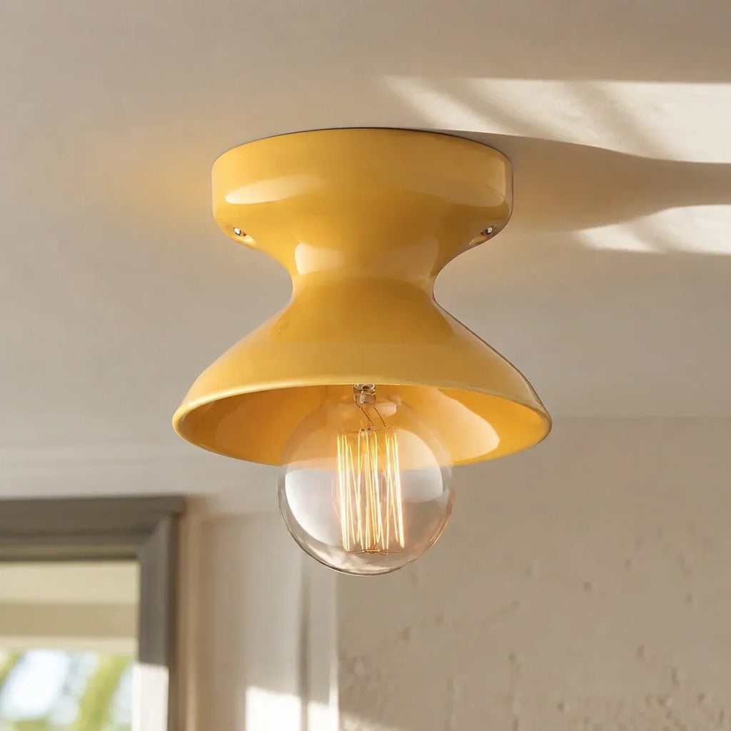 Pendant Lamp | Compact Glazed Ceramic & Open-Bulb | Six Colors