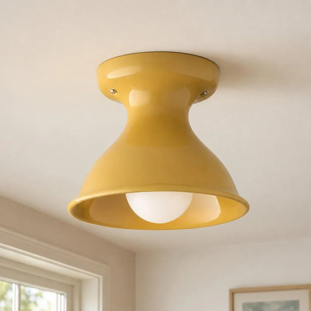 Pendant Lamp | Compact Glazed Ceramic & Open-Bulb | Six Colors