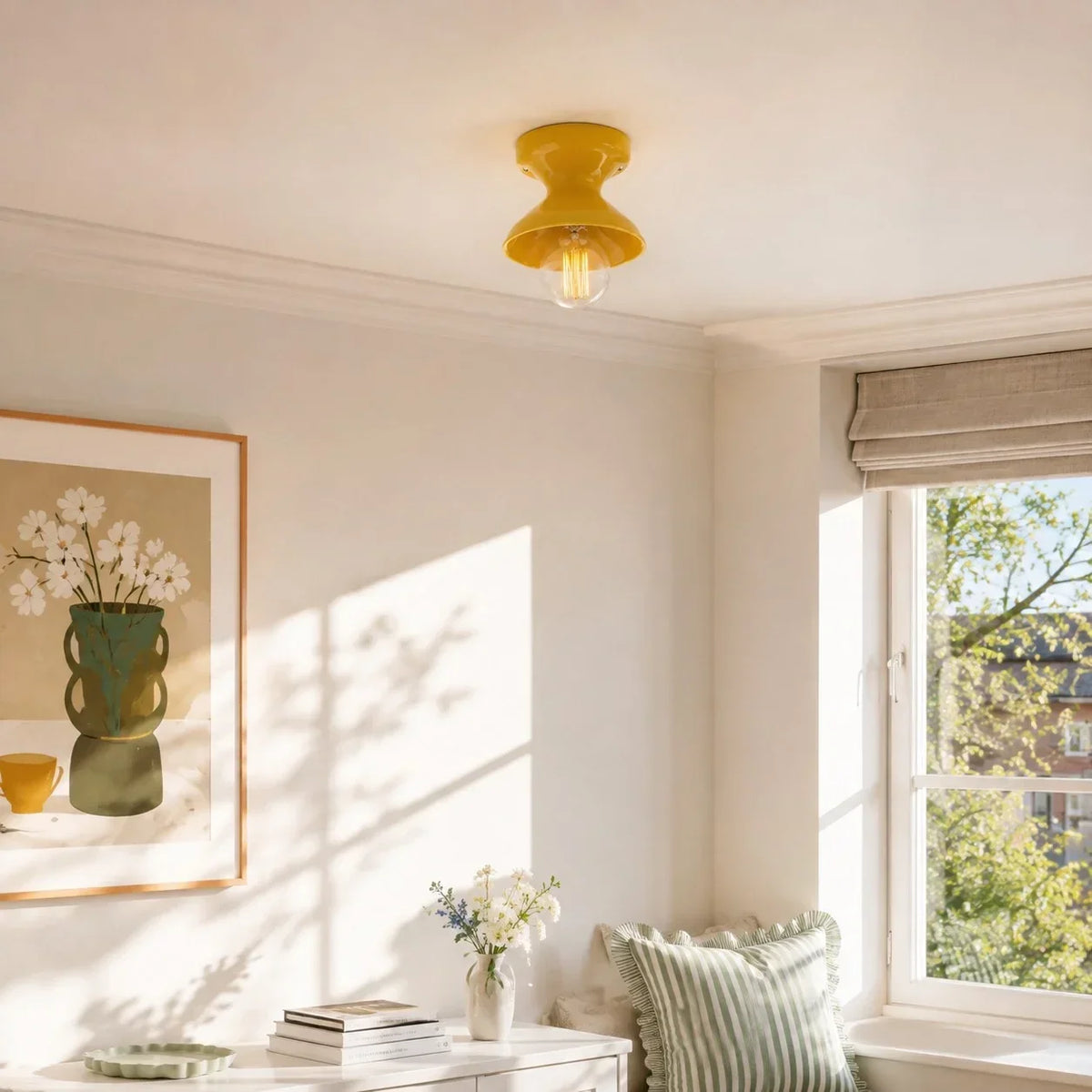 Pendant Lamp | Compact Glazed Ceramic & Open-Bulb | Six Colors
