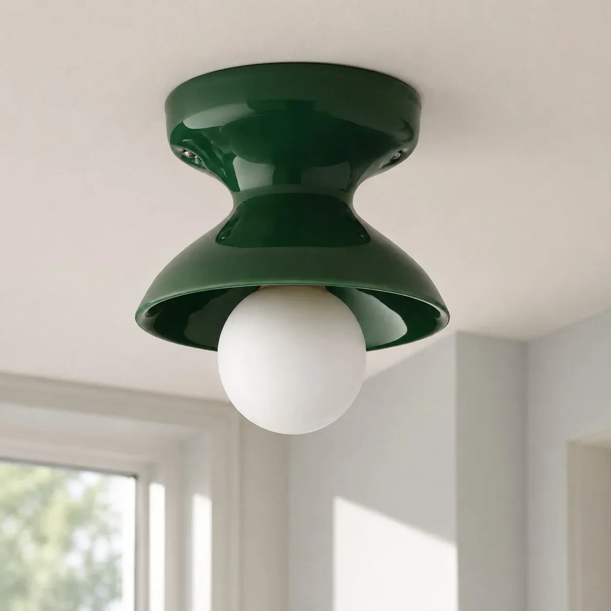 Pendant Lamp | Compact Glazed Ceramic & Open-Bulb | Six Colors