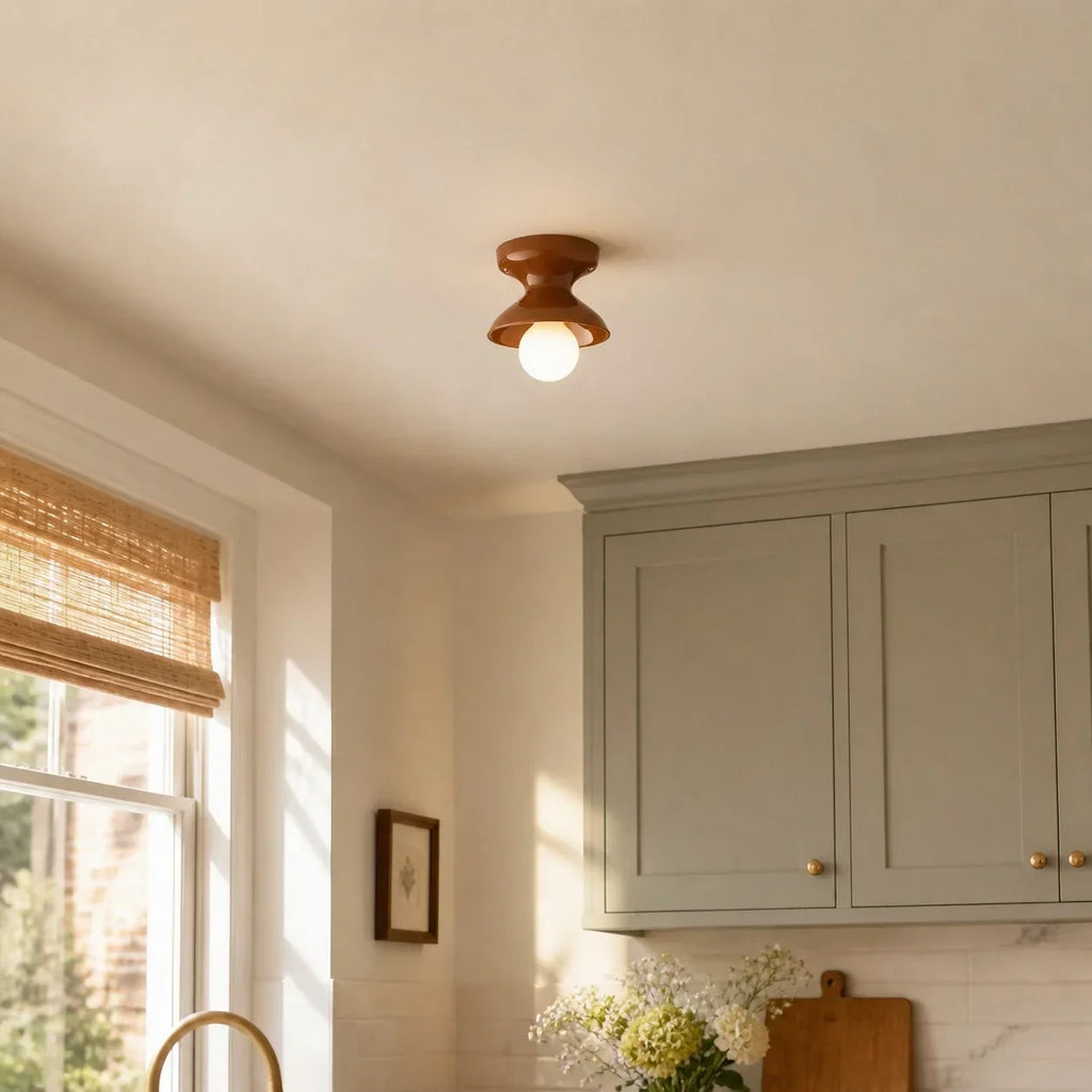 Pendant Lamp | Compact Glazed Ceramic & Open-Bulb | Six Colors