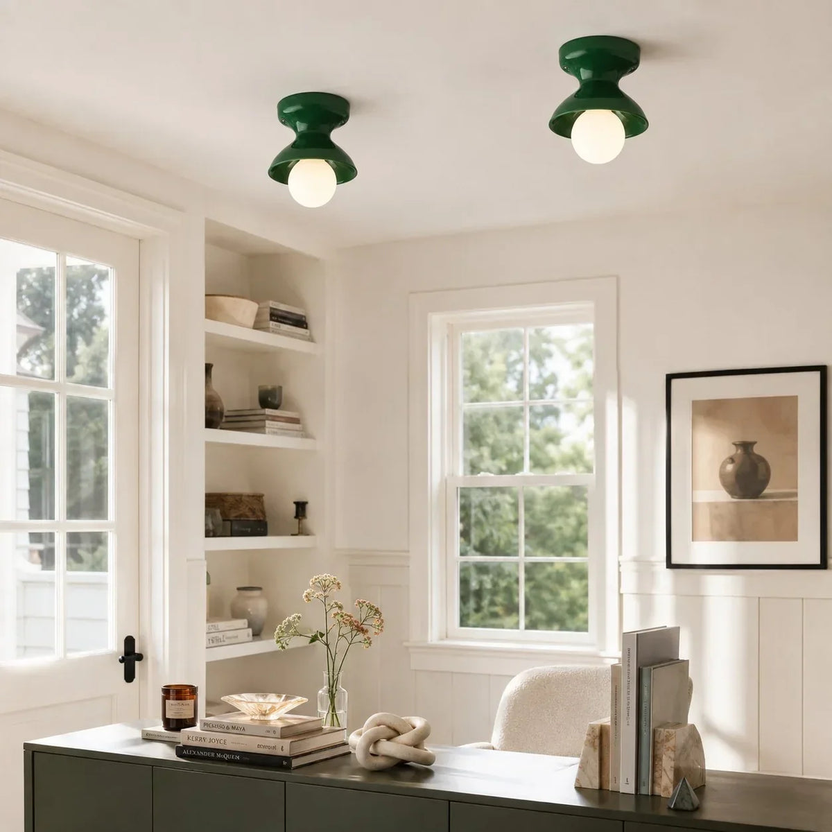 Pendant Lamp | Compact Glazed Ceramic & Open-Bulb | Six Colors