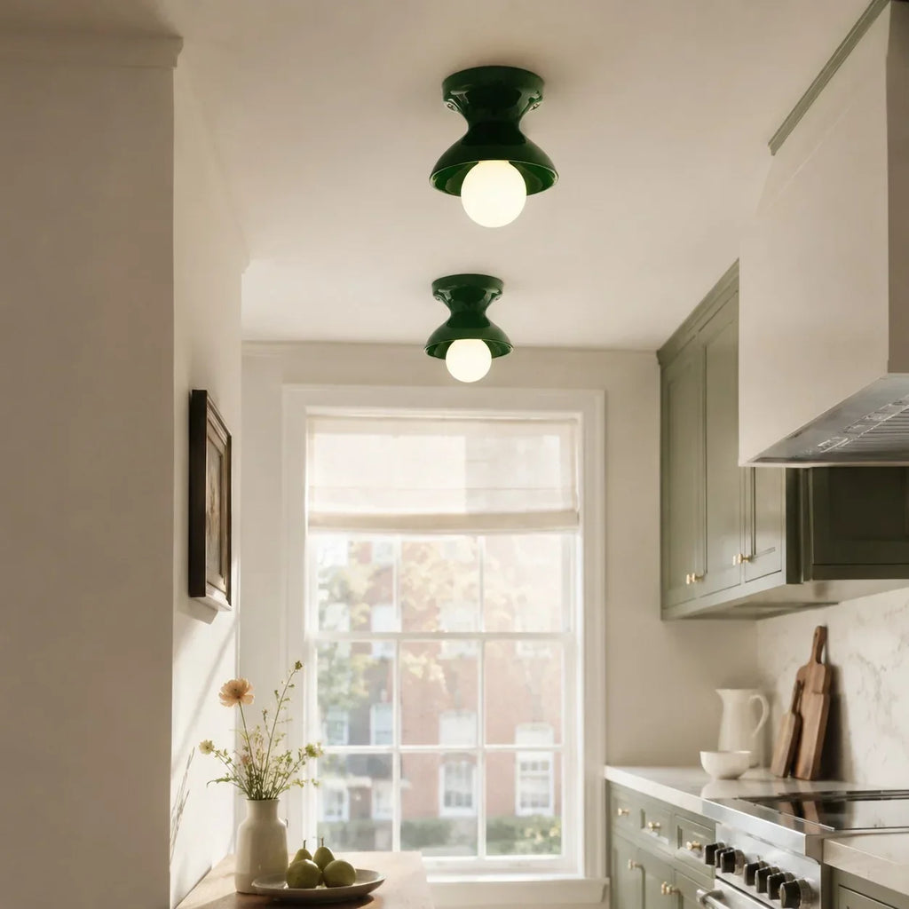 Pendant Lamp | Compact Glazed Ceramic & Open-Bulb | Six Colors