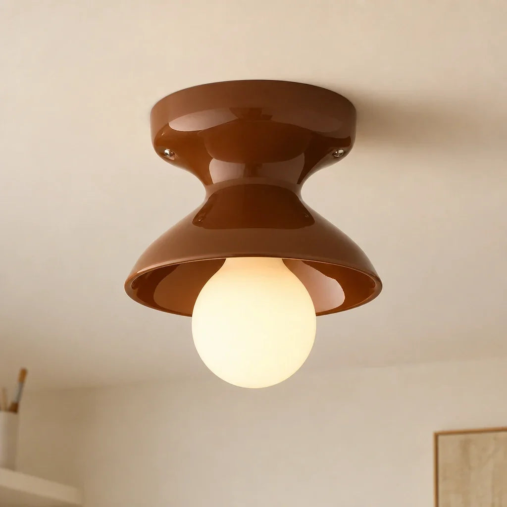 Pendant Lamp | Compact Glazed Ceramic & Open-Bulb | Six Colors