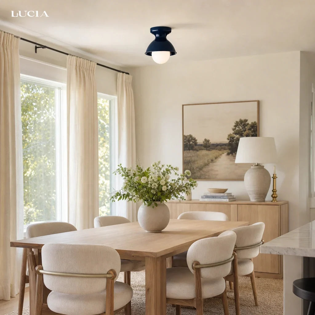 Pendant Lamp | Compact Glazed Ceramic & Open-Bulb | Six Colors