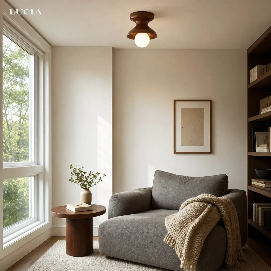 Pendant Lamp | Compact Glazed Ceramic & Open-Bulb | Six Colors