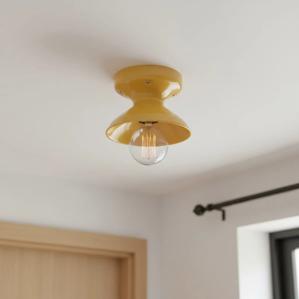 Pendant Lamp | Compact Glazed Ceramic & Open-Bulb | Six Colors