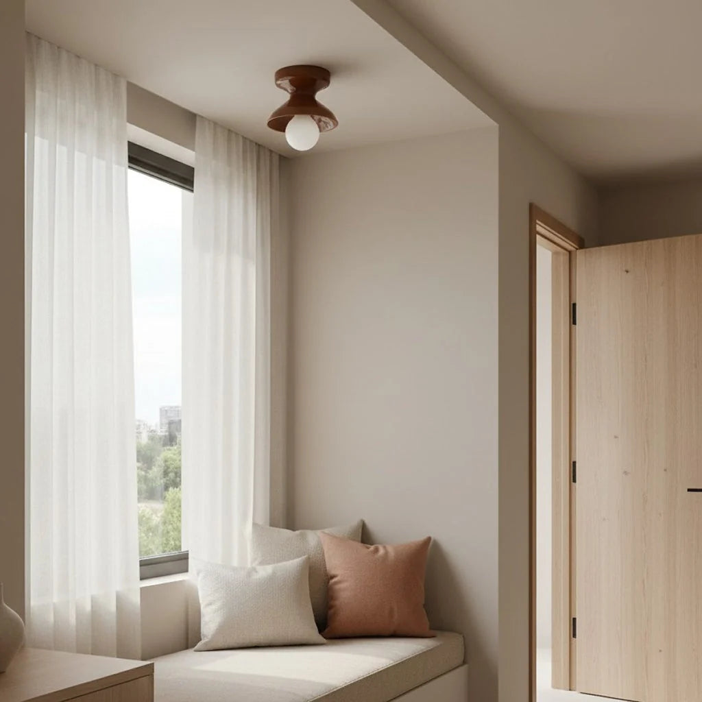 Pendant Lamp | Compact Glazed Ceramic & Open-Bulb | Six Colors