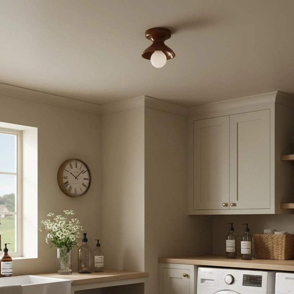 Pendant Lamp | Compact Glazed Ceramic & Open-Bulb | Six Colors