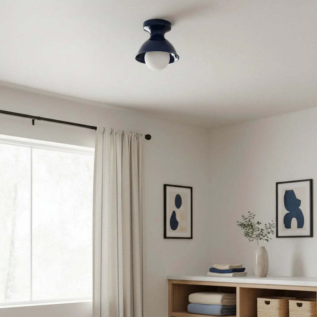 Pendant Lamp | Compact Glazed Ceramic & Open-Bulb | Six Colors
