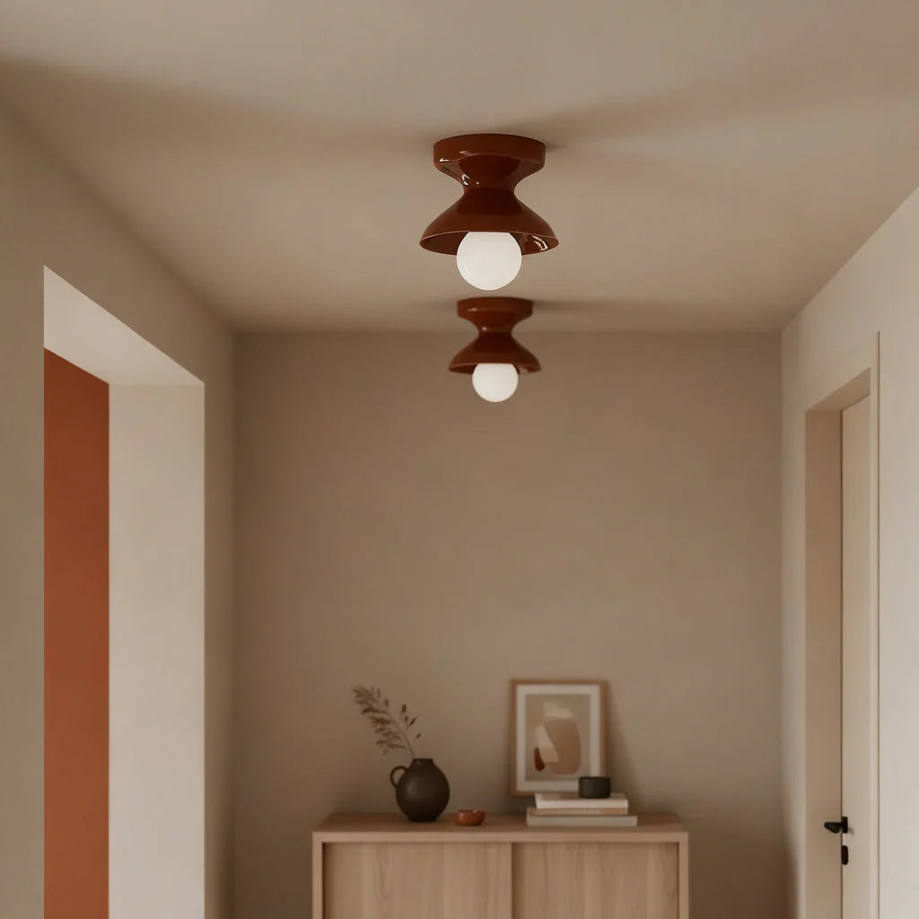 Pendant Lamp | Compact Glazed Ceramic & Open-Bulb | Six Colors