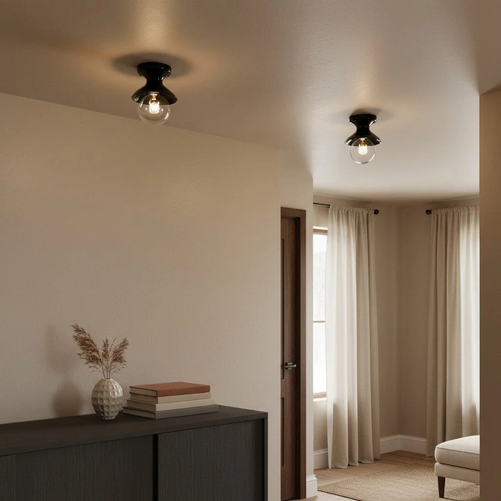 Pendant Lamp | Compact Glazed Ceramic & Open-Bulb | Six Colors