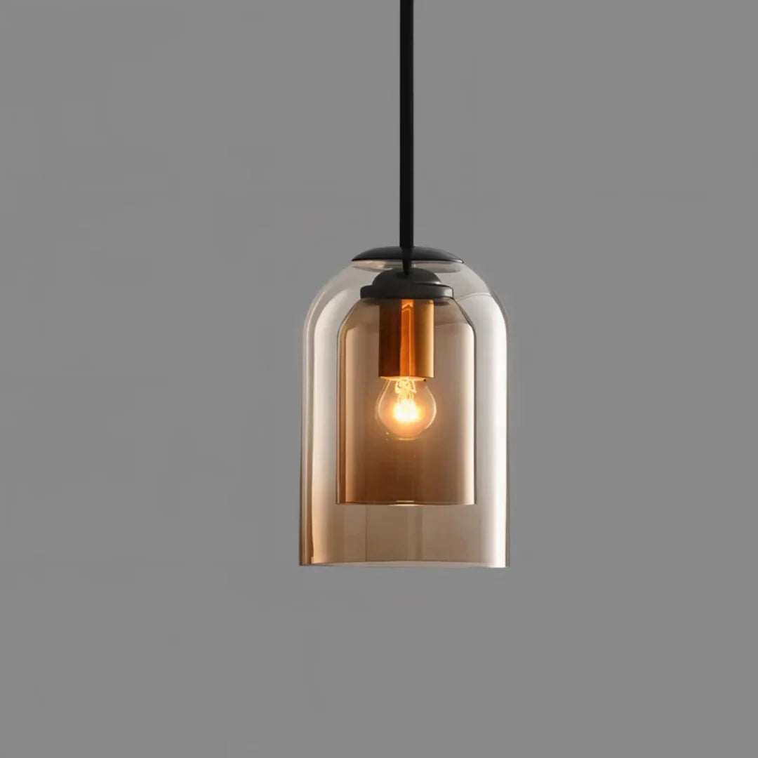 Pendant Lamp | Double Amber & Smoke Glass Shade & Iron Frame