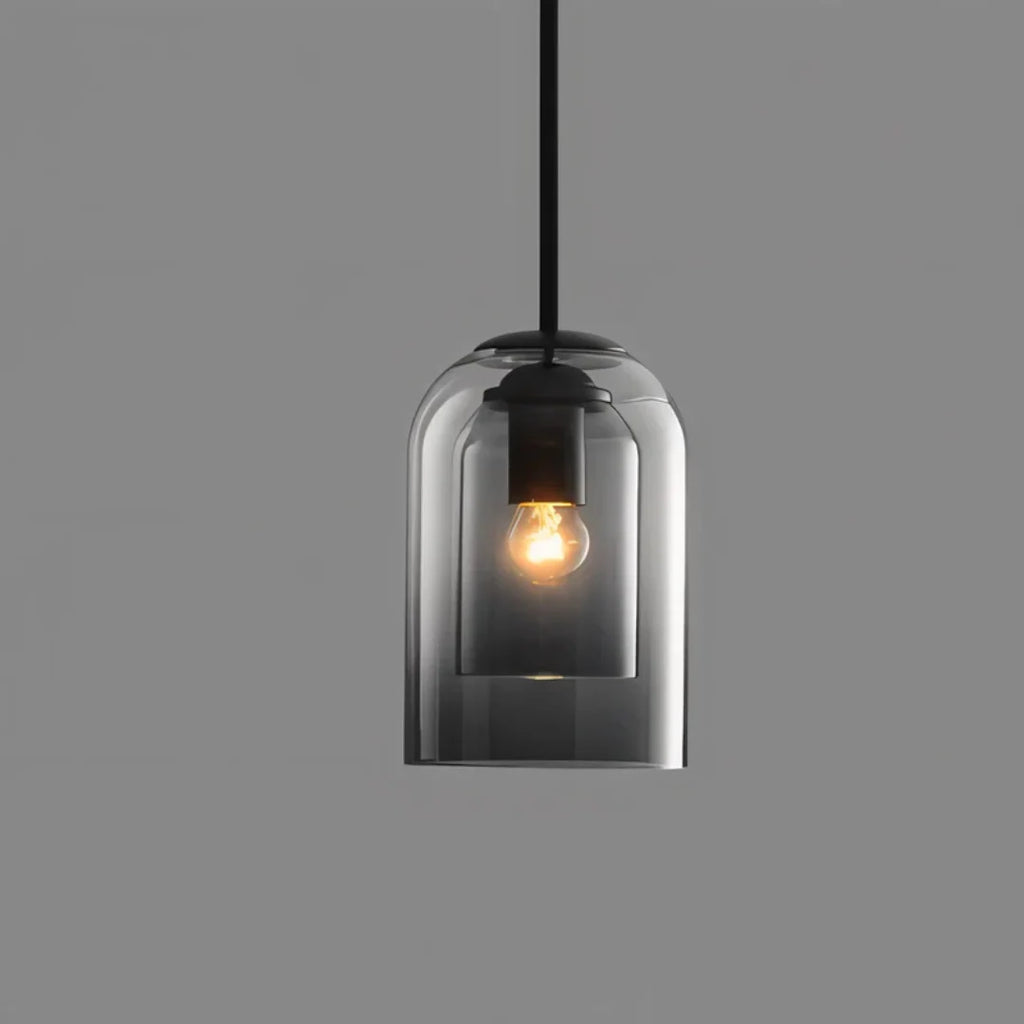 Pendant Lamp | Double Amber & Smoke Glass Shade & Iron Frame